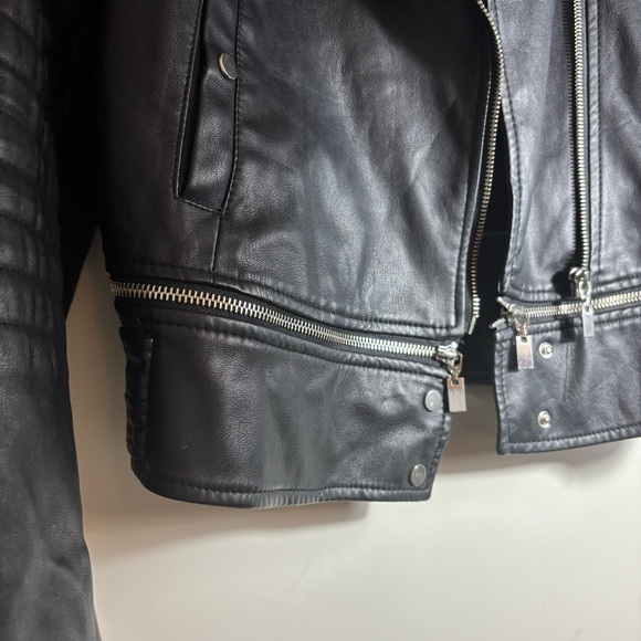Zara Vegan Leather Moto Biker Jacket Black - Picture 7 of 7